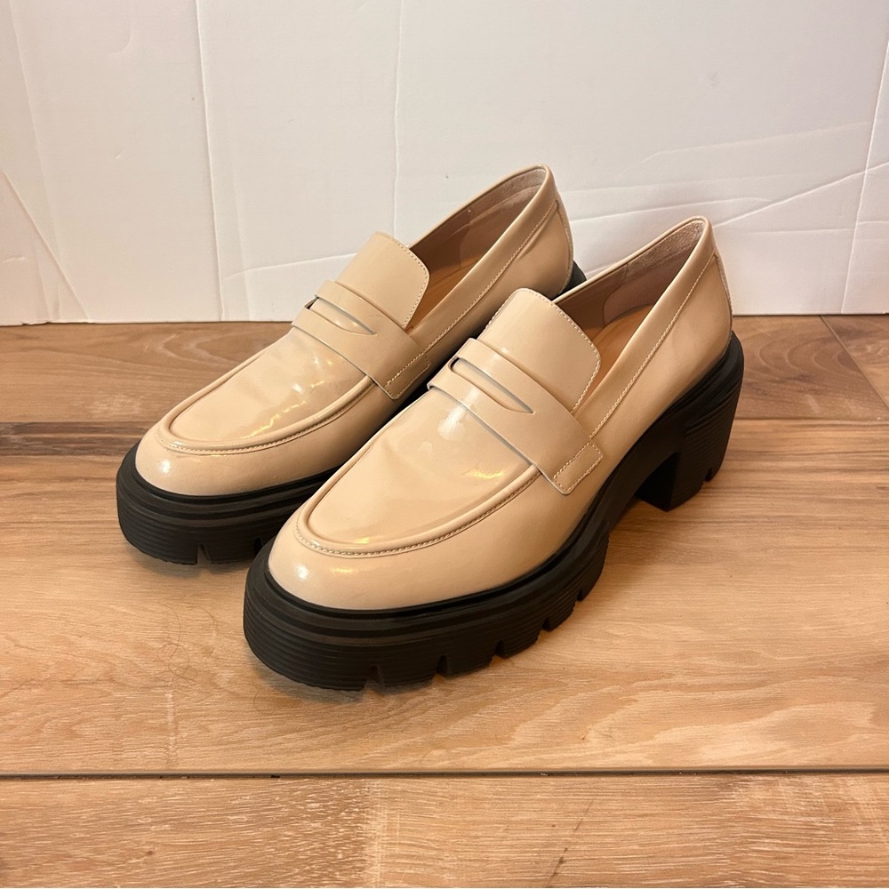Stuart Weitzman Women’s Size 7.5B Cream Chunky Platform SoHo Penny Loafers